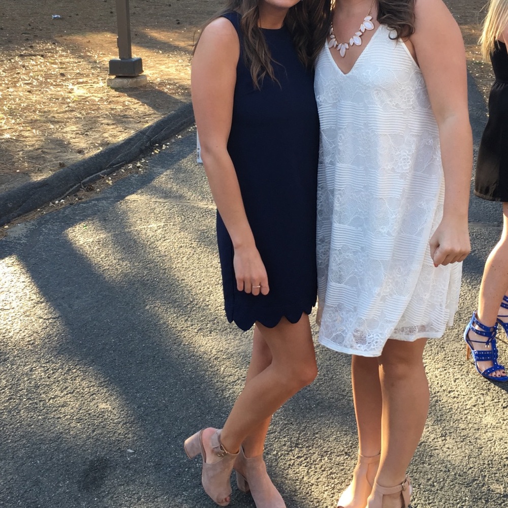 Navy blue scalloped shift dress